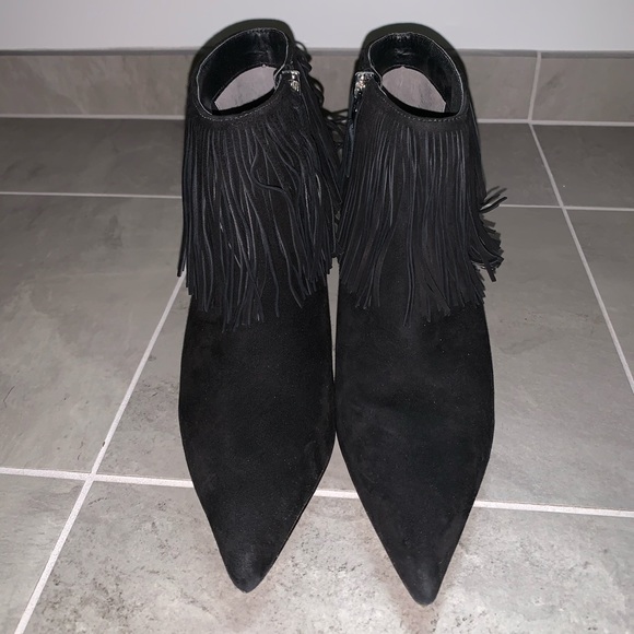 Sam Edelman Kandice, Black Suede Fringed Booties - Picture 2 of 5